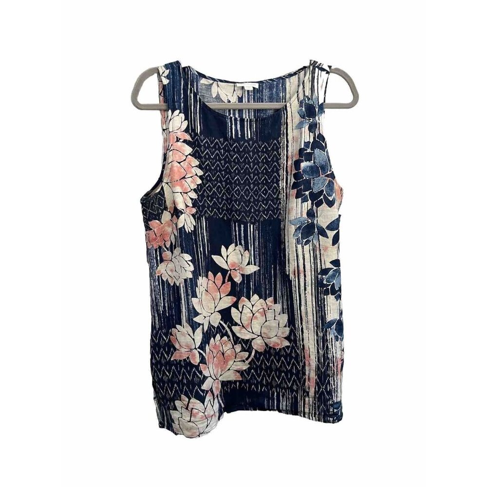 Pure J Jill Linen Sleeveless Blouse Floral Size Large Petite
